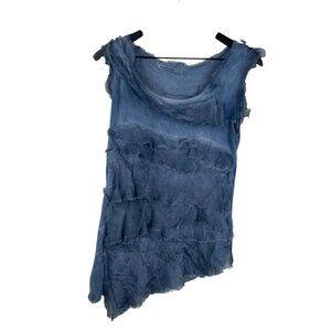 Tempo Paris Women's Silk Layered Asymmetrical Fairy Boho Coastal Top Blue Sz S